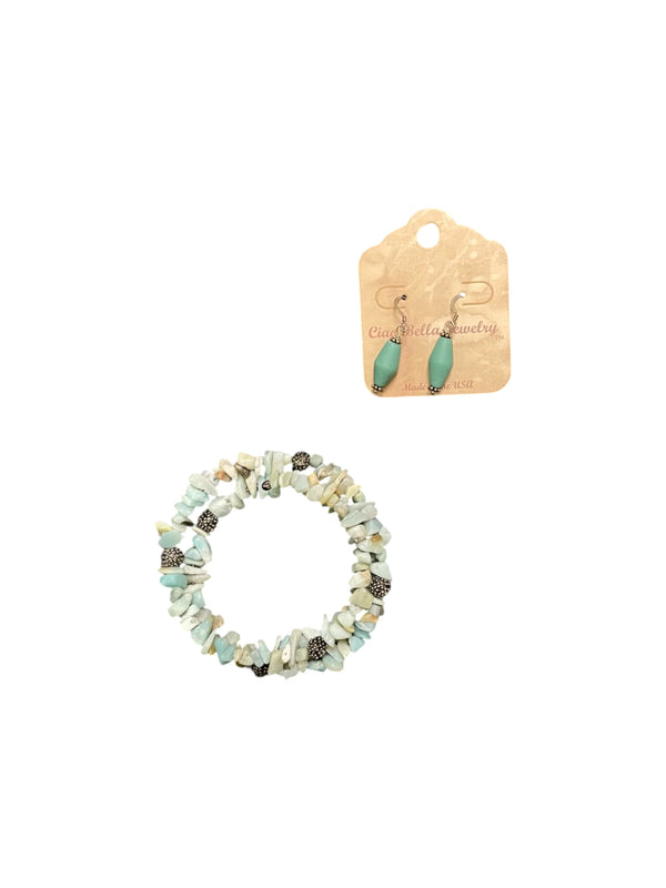 Amazonite Wrap Bracelet & Sea Glass Earrings, Beachy Jewelry Set