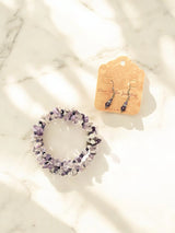 Light Amethyst Jewelry Set, Wrap Bracelet & Crystal Earrings