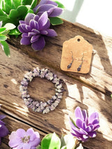 Light Amethyst Jewelry Set, Wrap Bracelet & Crystal Earrings