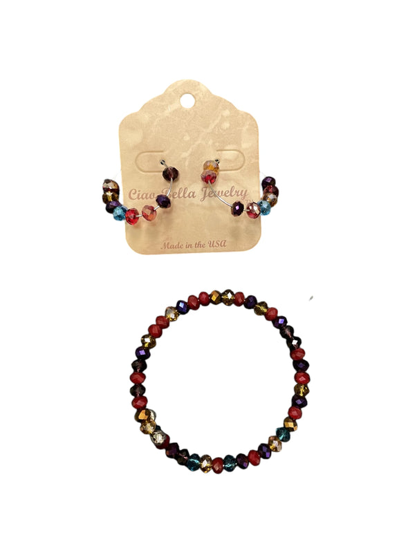 Multicolor Beaded Jewelry Set, Wrap Bracelet & Hoop Earrings