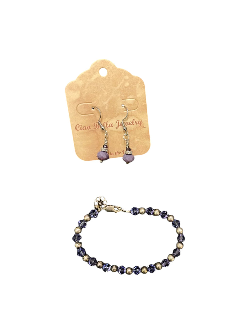 Amethyst Jewelry Set - Beaded Bracelet & Matte Earrings