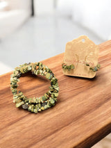 Unakite Jewelry Set, Wrap Bracelet & Hoop Earrings