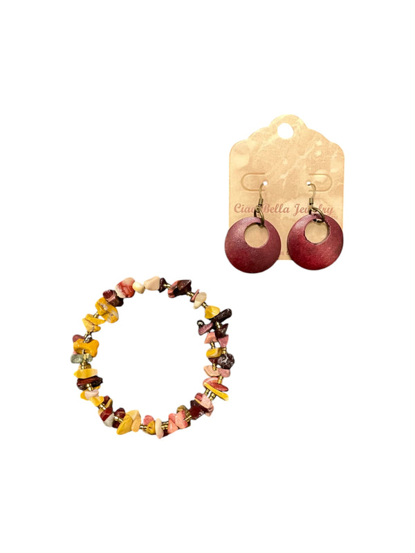 Jasper & Mookaite Jewelry Set, Wrap Bracelet, Geometric Earrings