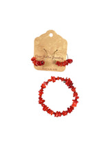 Red Agate Jewelry Set, Wrap Bracelet & Hoop Earrings