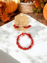 Red Agate Jewelry Set, Wrap Bracelet & Hoop Earrings