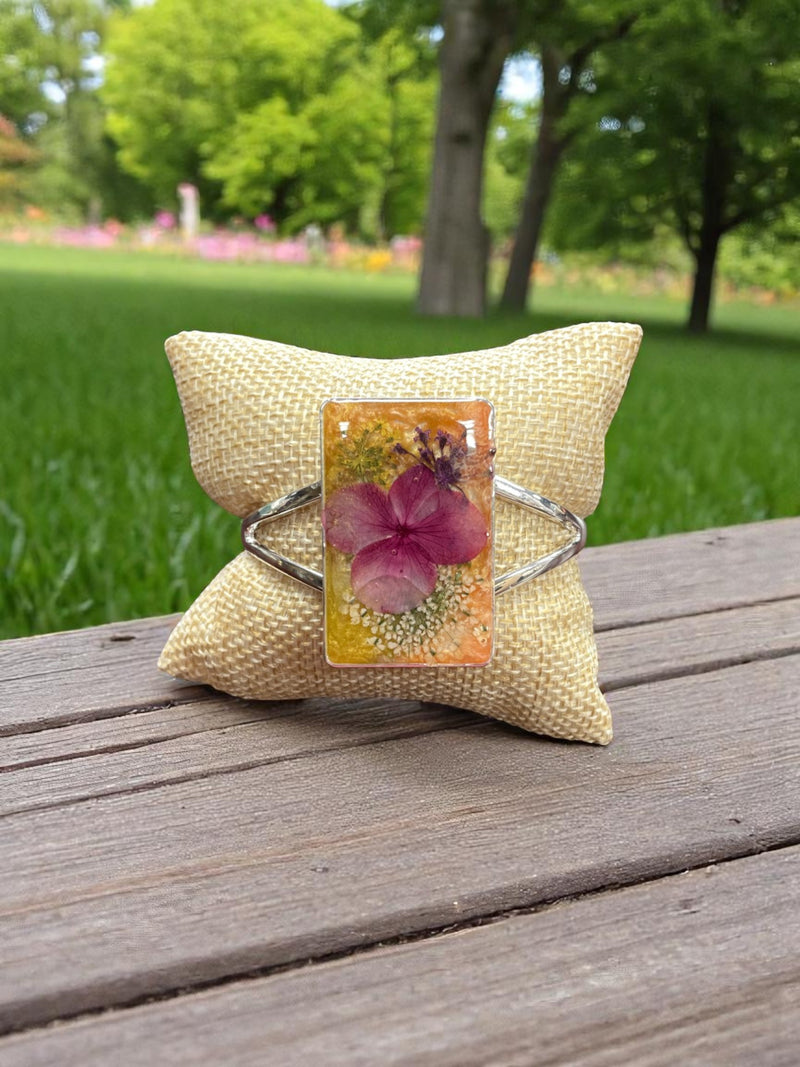 Pressed Flower Resin Cuff Bracelet | Pink & Purple or Pink Flowers