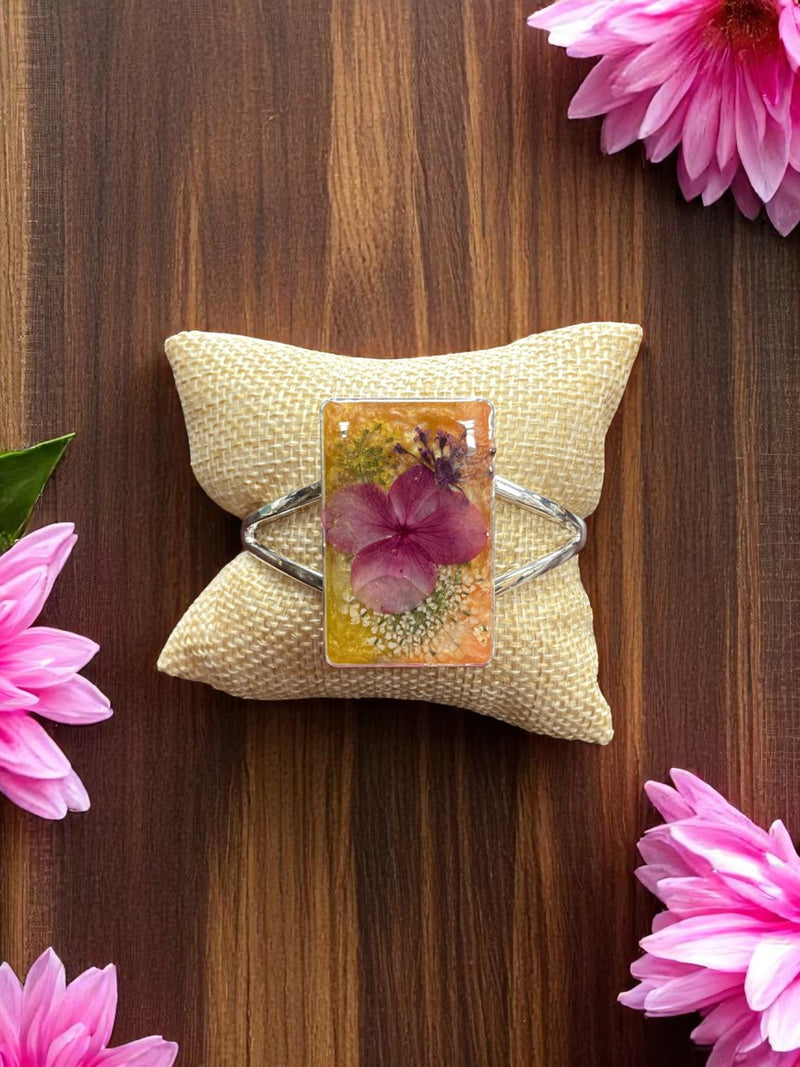 Pressed Flower Resin Cuff Bracelet | Pink & Purple or Pink Flowers