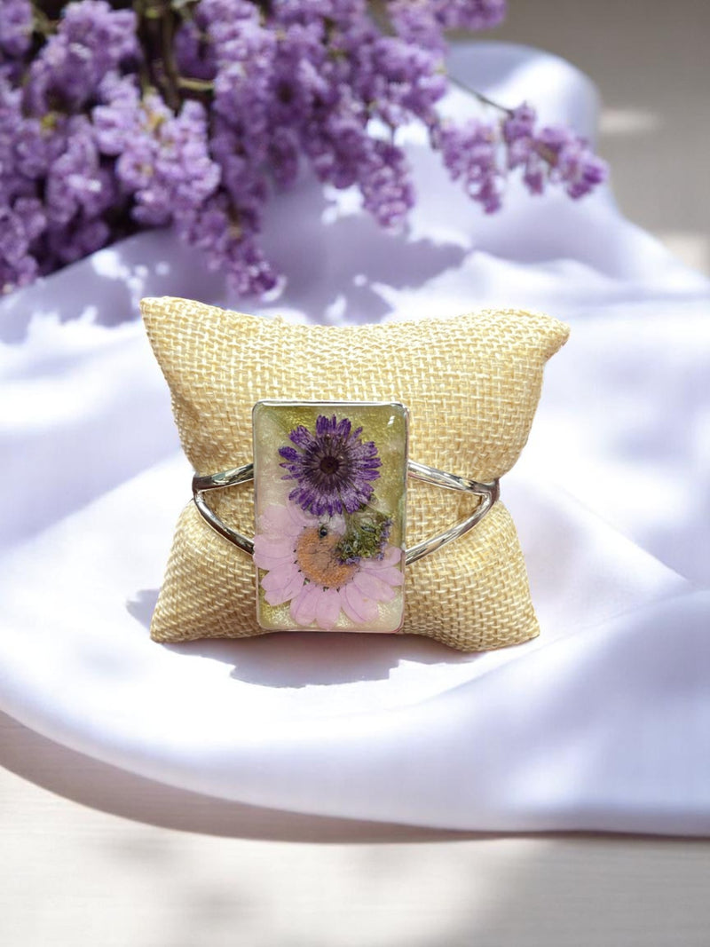 Pressed Flower Resin Cuff Bracelet | Pink & Purple or Pink Flowers