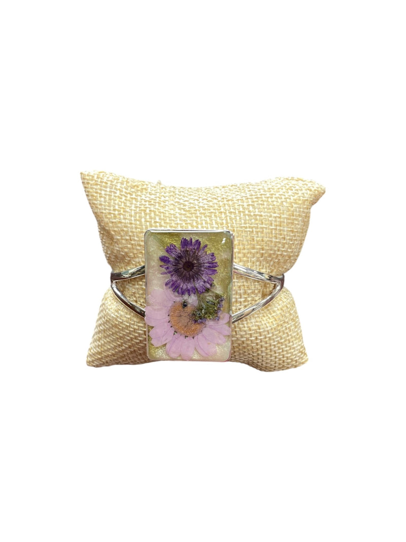Pressed Flower Resin Cuff Bracelet | Pink & Purple or Pink Flowers