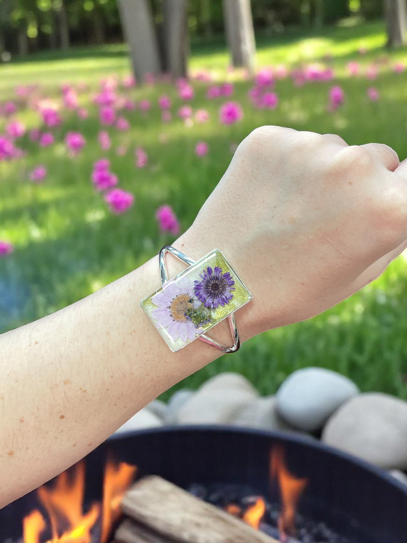 Pressed Flower Resin Cuff Bracelet | Pink & Purple or Pink Flowers