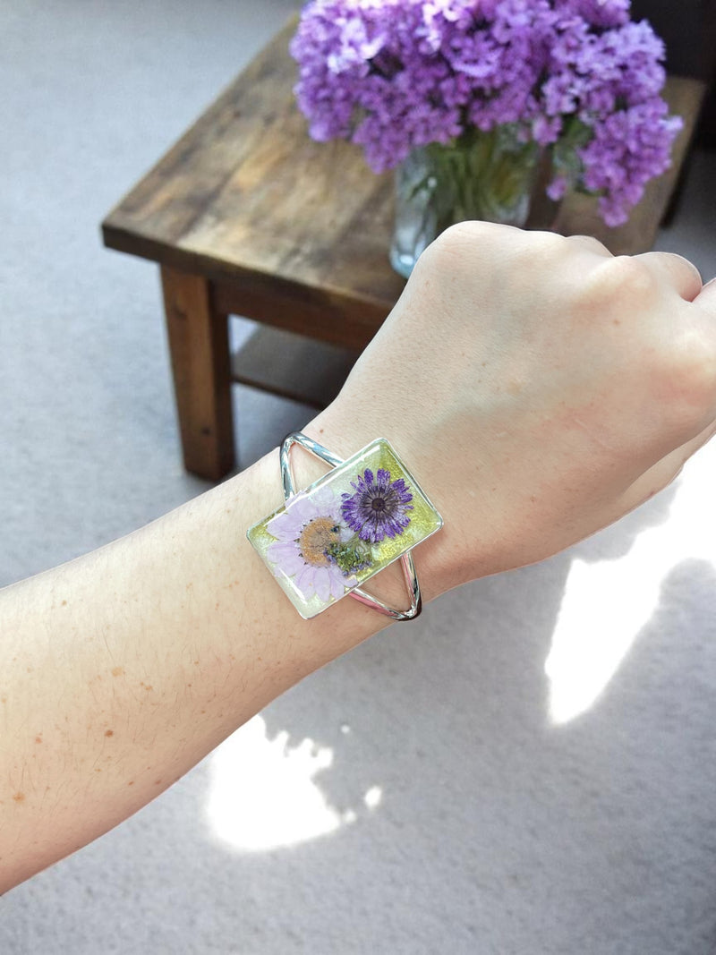 Pressed Flower Resin Cuff Bracelet | Pink & Purple or Pink Flowers