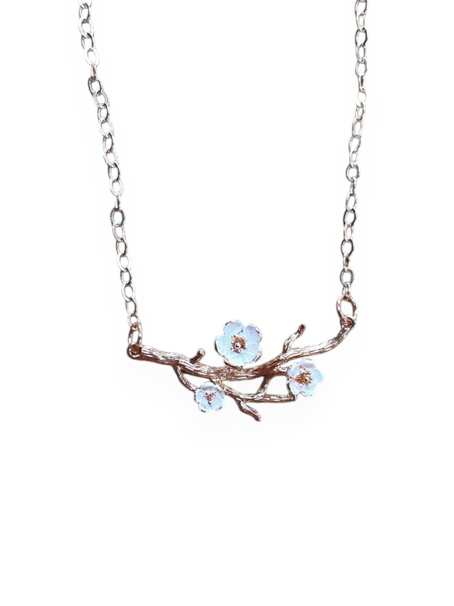 Hand-Painted Dogwood Blossom Pendant Necklace