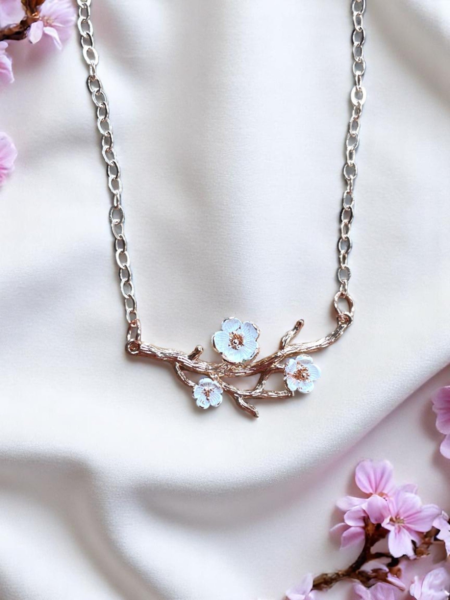 Hand-Painted Dogwood Blossom Pendant Necklace