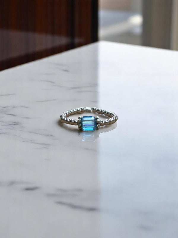 Square Crystal & Sterling Silver Ball Ring | Multiple Colors Available