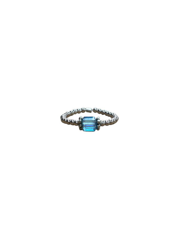 Square Crystal & Sterling Silver Ball Ring | Multiple Colors Available