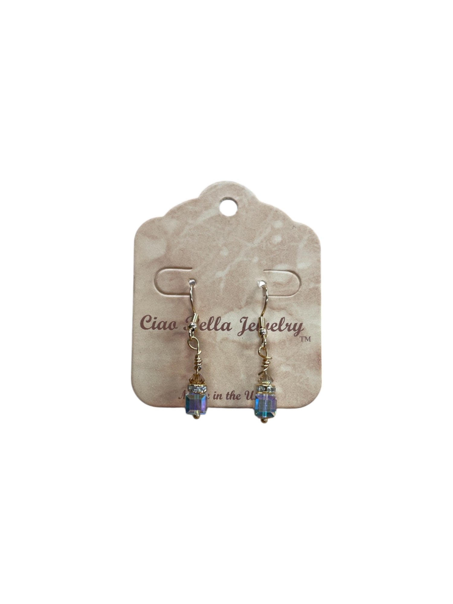 Crystal Cube Drop Earrings | Topaz, Light Yellow & Clear Accents