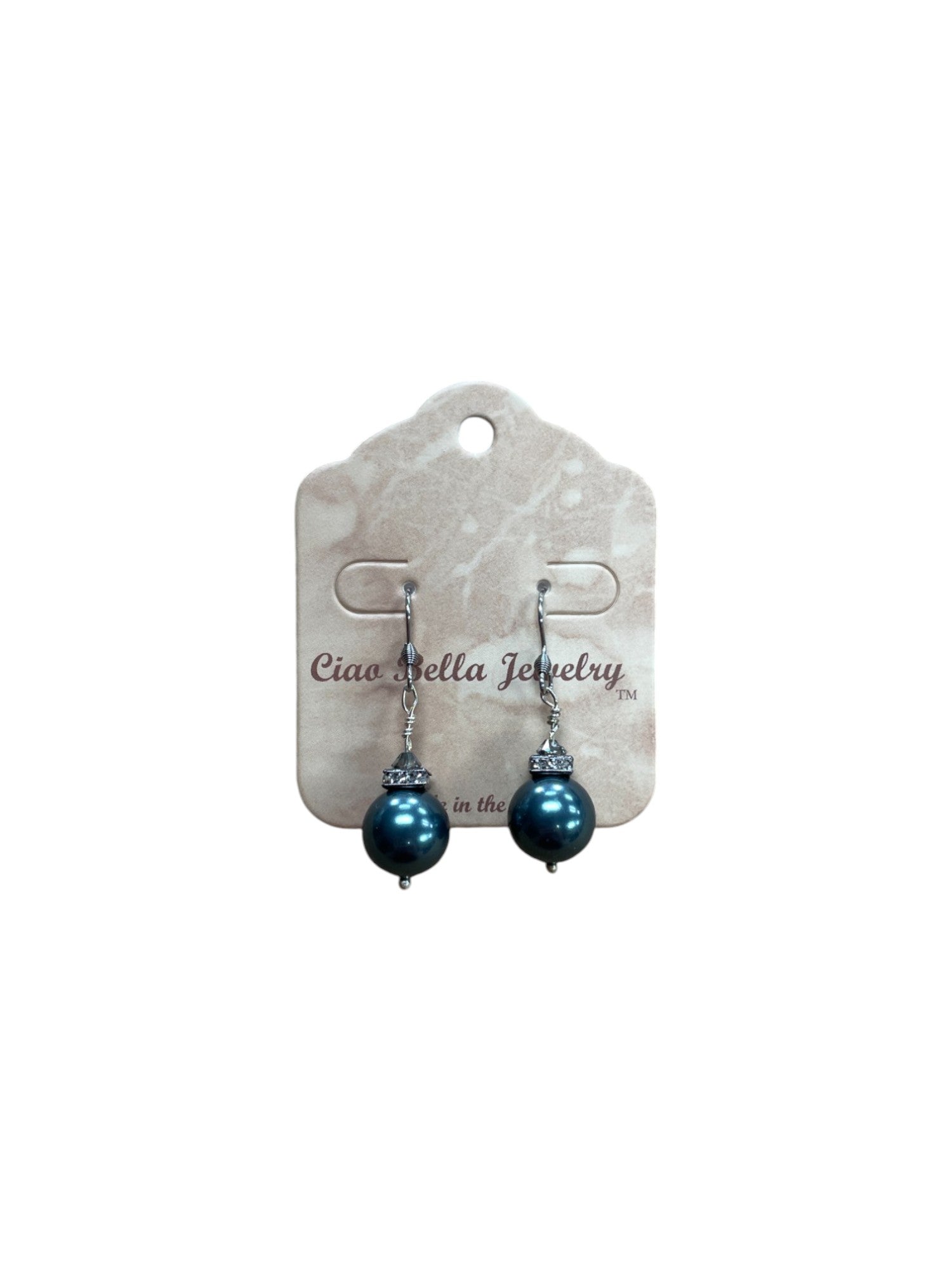 Round Austrian Pearl Earrings with Crystals | Black-Gray & Dark Pink Options