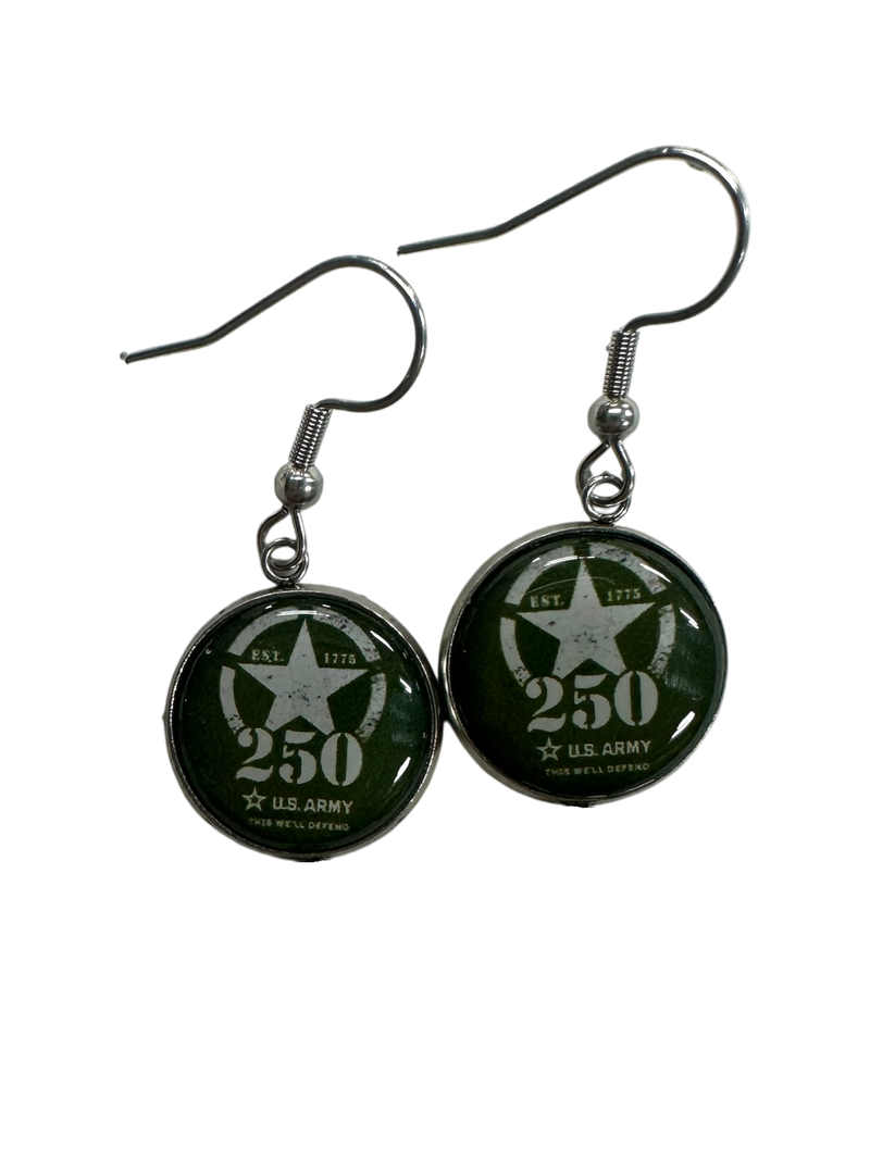 Officially Licensed Military Drop Earrings – 250th Anniversary Collection (Army, Navy, Marine)