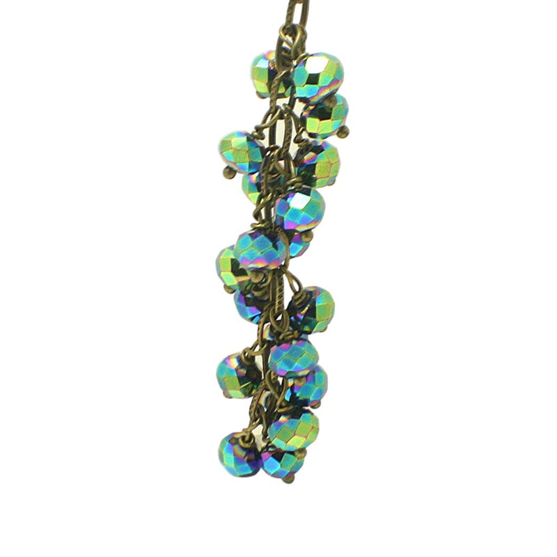 Metallic Peacock Green Crystal Long Chain Cluster Necklace