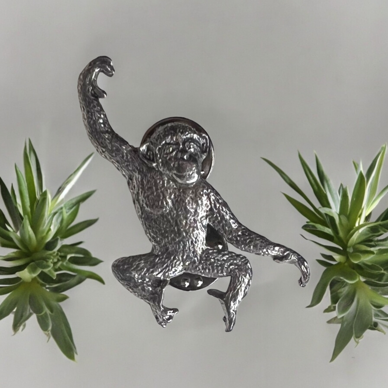 Adorable Silver Pewter Chimpanzee Pin | Perfect Gift for Animal Lovers