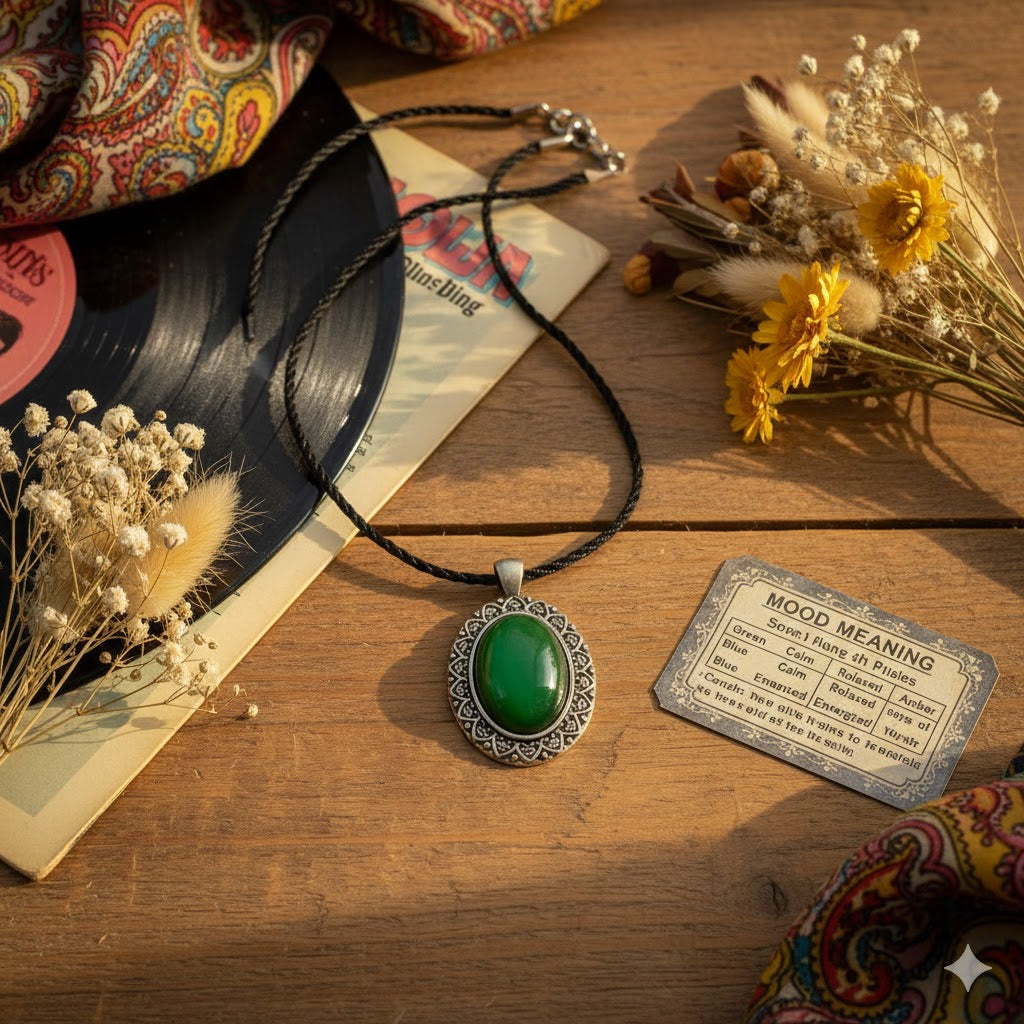 70s Bohemian Mood Bead Necklace - Color Changing Retro Jewelry - Handmade Boho Gift