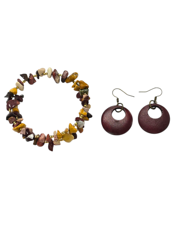 Jasper & Mookaite Jewelry Set, Wrap Bracelet, Geometric Earrings