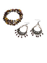Mookaite Bracelet and Copper Crystal Chandelier Earring Jewelry Set