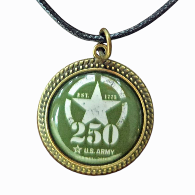 250th Anniversary Limited Edition Pendant Necklace (Army, Navy, Marine) | Made in USA | Officially Licensed Military Antique Gold Pendant Necklace -