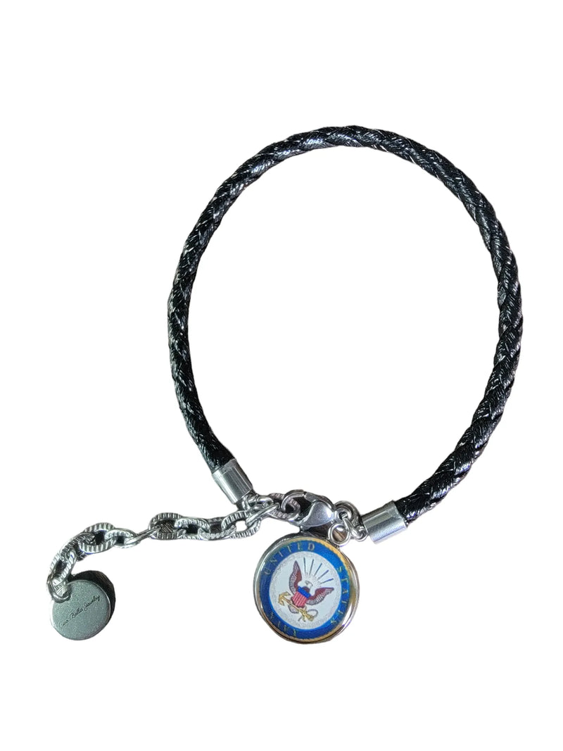 Marine Corps Seal, Marine Corps Black Seal, Marine Corps Green Seal and Eagle Globe Anchor Leather Charm Bracelet | Officially Licensed