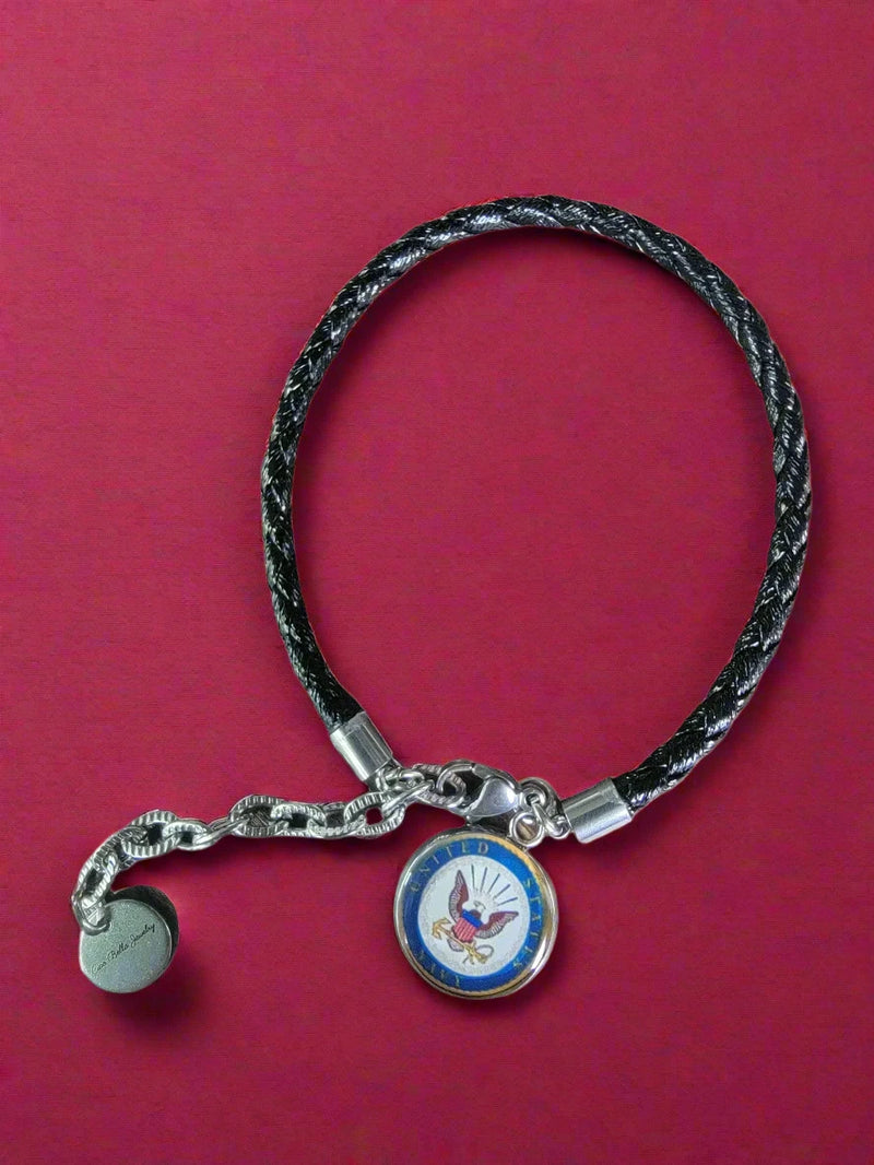 Marine Corps Seal, Marine Corps Black Seal, Marine Corps Green Seal and Eagle Globe Anchor Leather Charm Bracelet | Officially Licensed