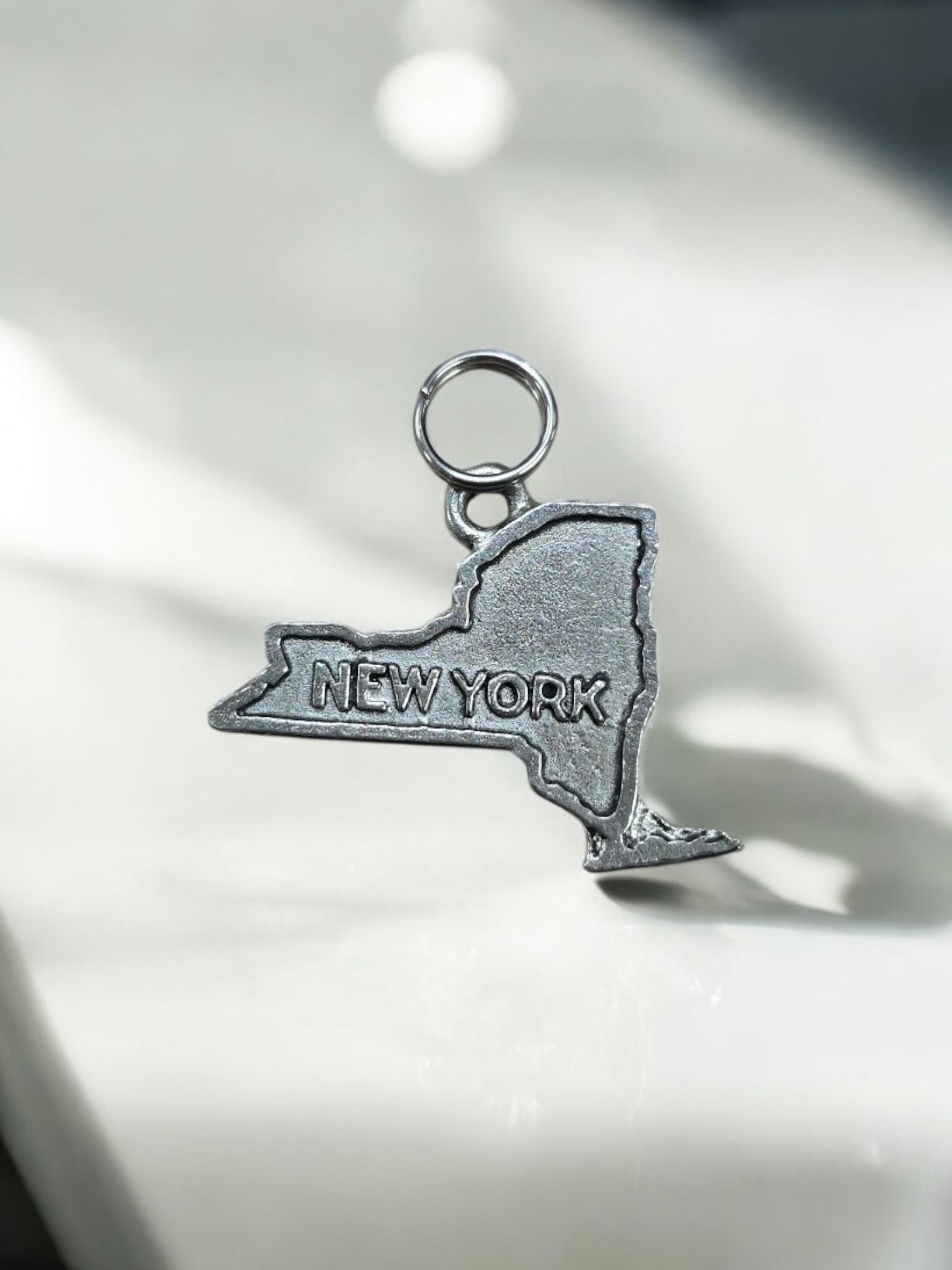 Silver New York State Pewter Charm Pendant | Travel Charm