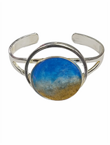 Sterling Silver Plated Cuff Bracelet with Real Sand and Ocean Waves of Resin