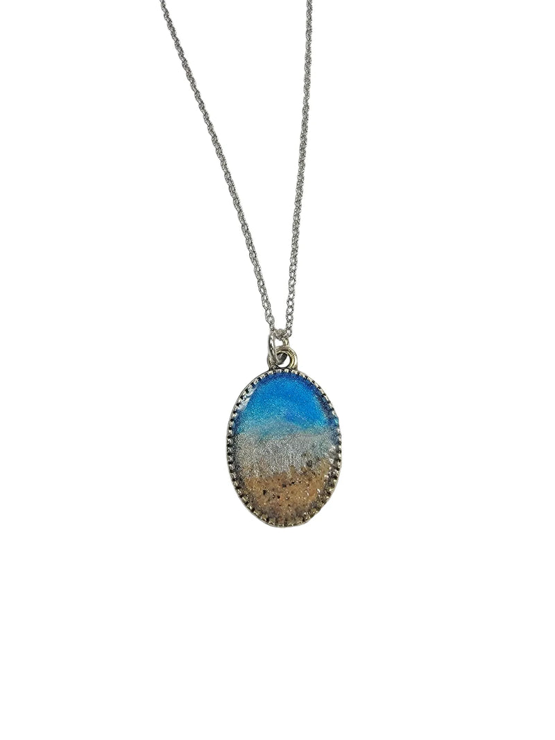 Dainty Beach Ocean Waves Oval Sand Pendant Necklaces