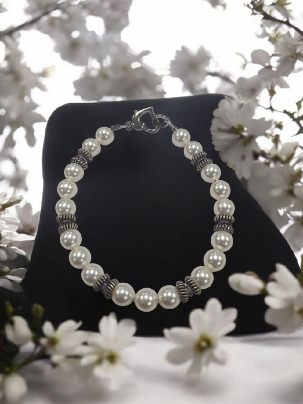 Austrian Pearl Bracelet, Silver Accents, Heart Clasp, Elegant Gift
