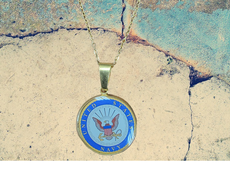 Navy Officially Licensed Gold  Pendant Necklace
