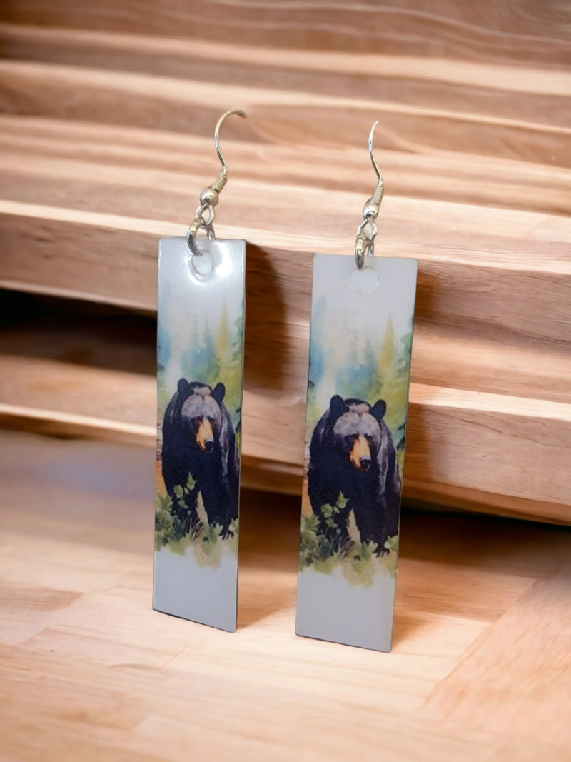 Recycled Aluminum Watercolor Bear Earrings - Eco-Friendly and Stylish