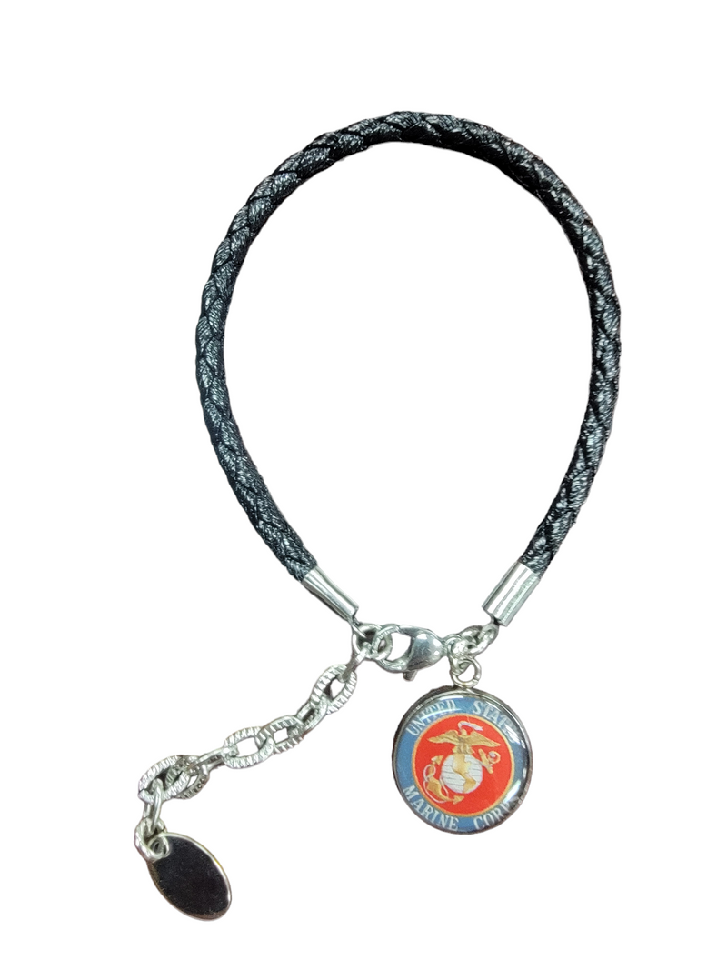 Marine Corps Seal, Marine Corps Black Seal, Marine Corps Green Seal and Eagle Globe Anchor Leather Charm Bracelet | Officially Licensed