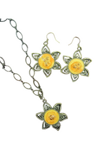 Sunshine All Around: Sunflower Pendant & Earring Set with Golden Touch
