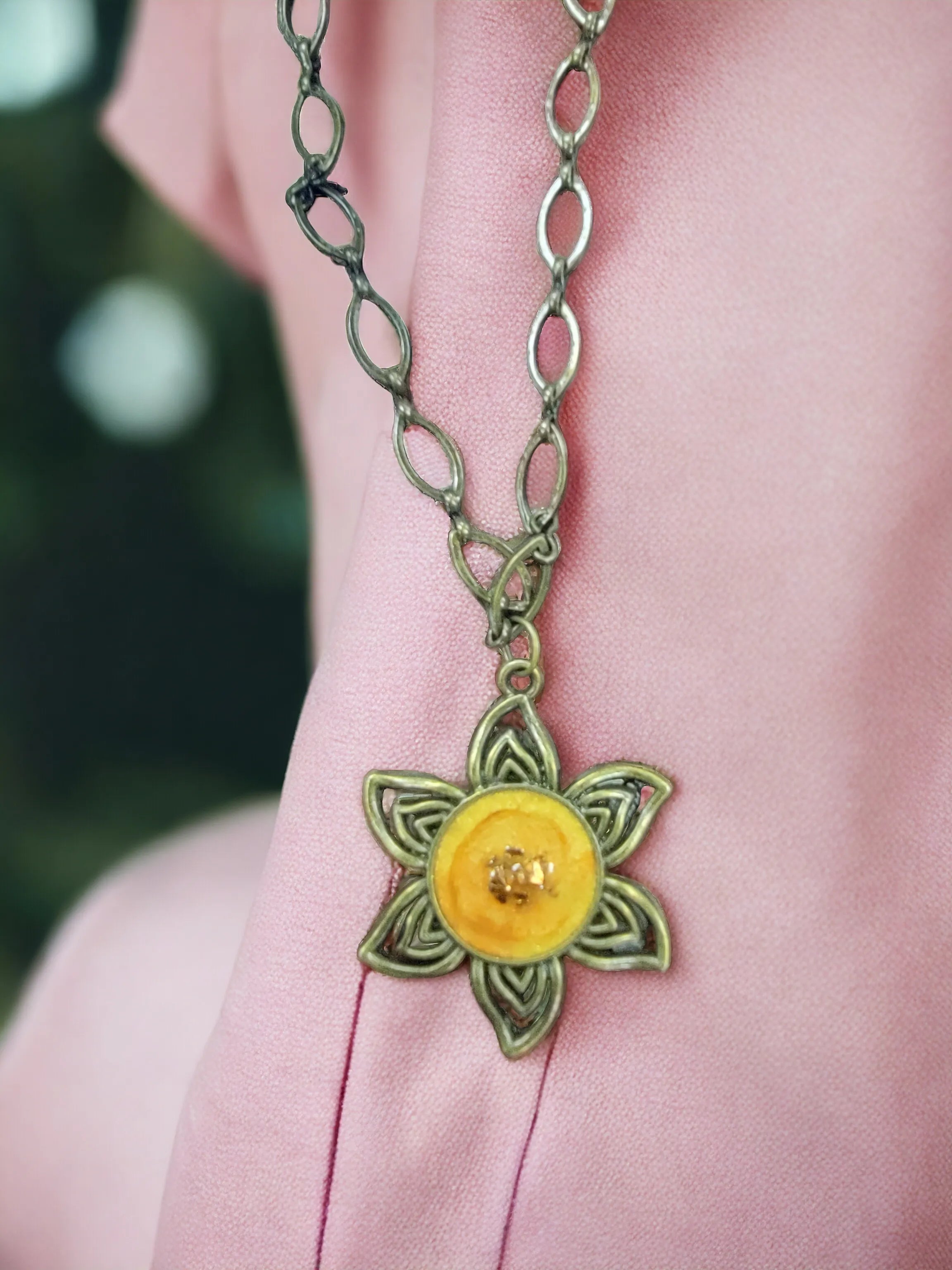 Sunshine All Around: Sunflower Pendant & Earring Set with Golden Touch