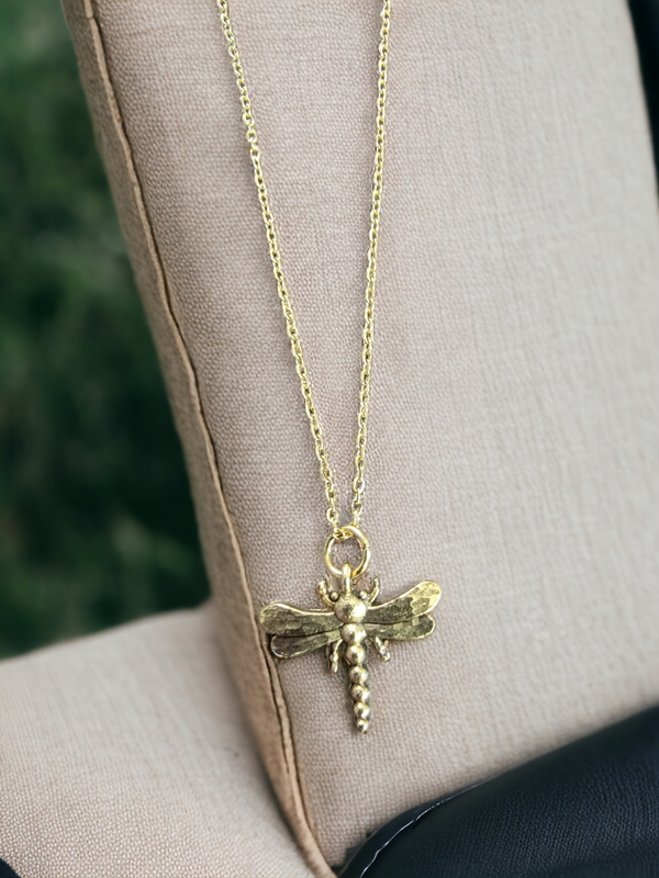 Take Flight with Grace: Gold-Plated Dragonfly Charm Necklace for Nature Lovers