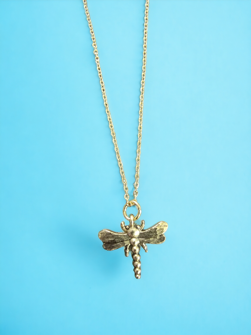 Take Flight with Grace: Gold-Plated Dragonfly Charm Necklace for Nature Lovers