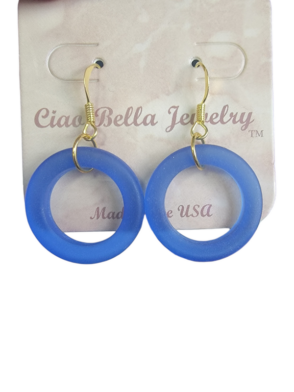 Royal Blue Glass Hoop Ring Earrings