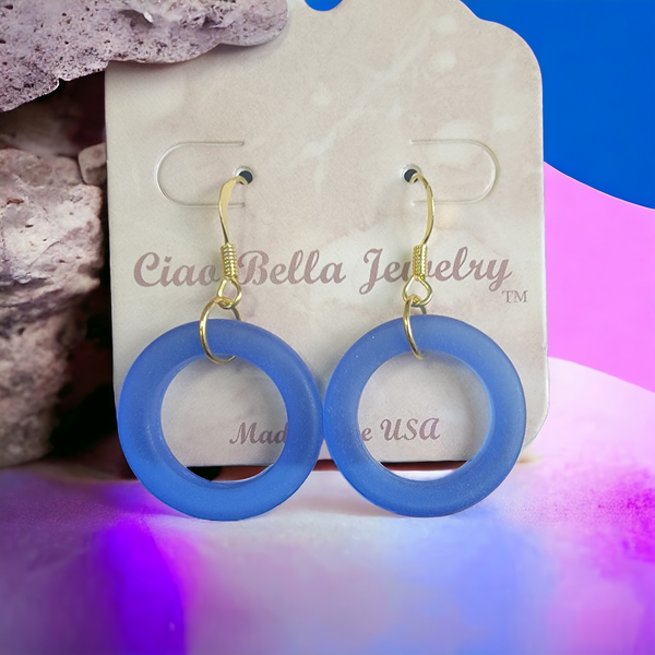 Royal Blue Glass Hoop Ring Earrings