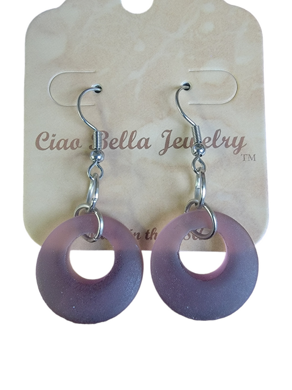 Purple Sea Glass Hoop Earrings