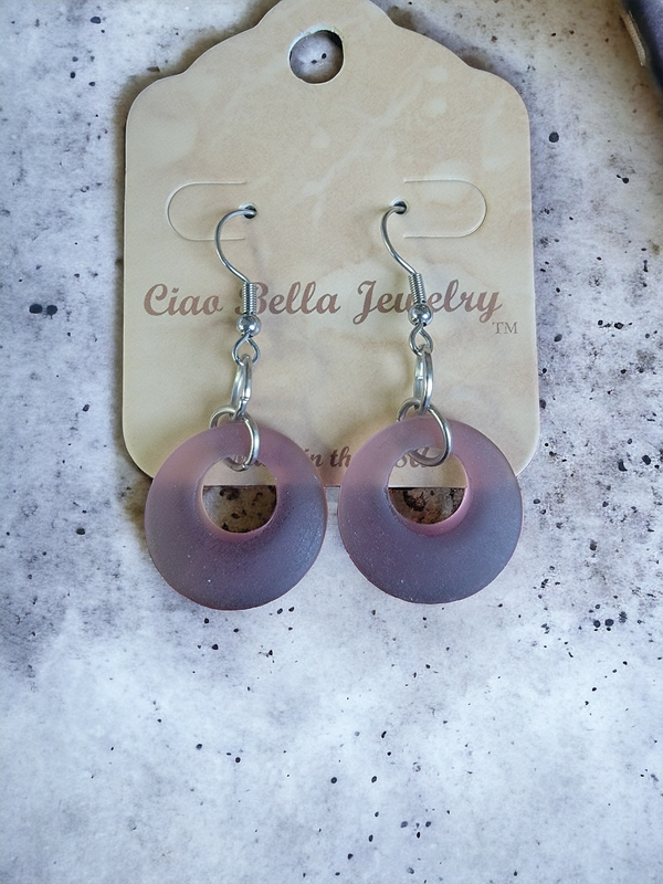 Purple Sea Glass Hoop Earrings