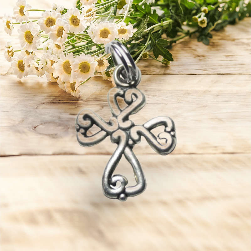 Silver Pewter Celtic Scroll Cross Charm Pendant (.75", Gift Boxed)