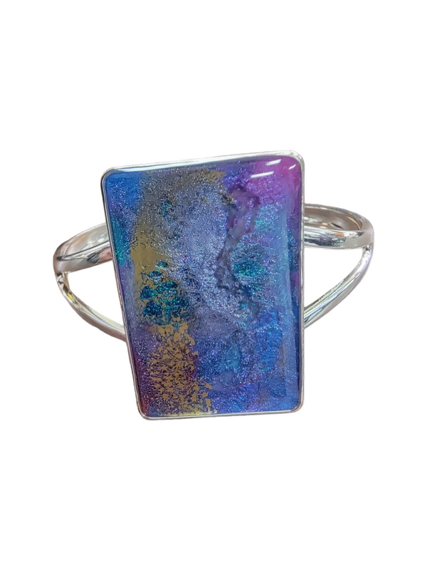 Sterling Silver Plated Cuff Bracelet with Purple Accents | Unique Handmade Jewelry