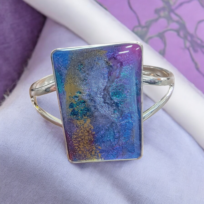 Sterling Silver Plated Cuff Bracelet with Purple Accents | Unique Handmade Jewelry