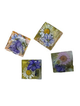 Set of Four Pressed Flower Resin Botanical Square Magnets