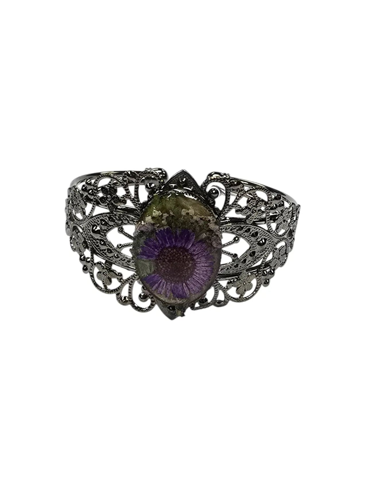 Filigree Bracelet with Flower Oval Centerpiece